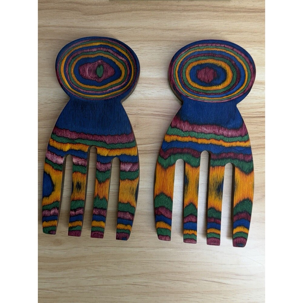 Bamboo Pakkawood Salad Hands Forks Rainbow Wood Server Claws